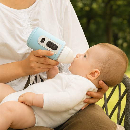 bebe boit biberon avec Chauffe biberon nomade numerique 