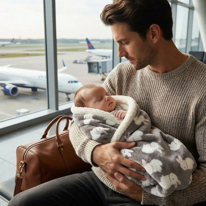bebe dans bras papa avec couverture polaire bebe