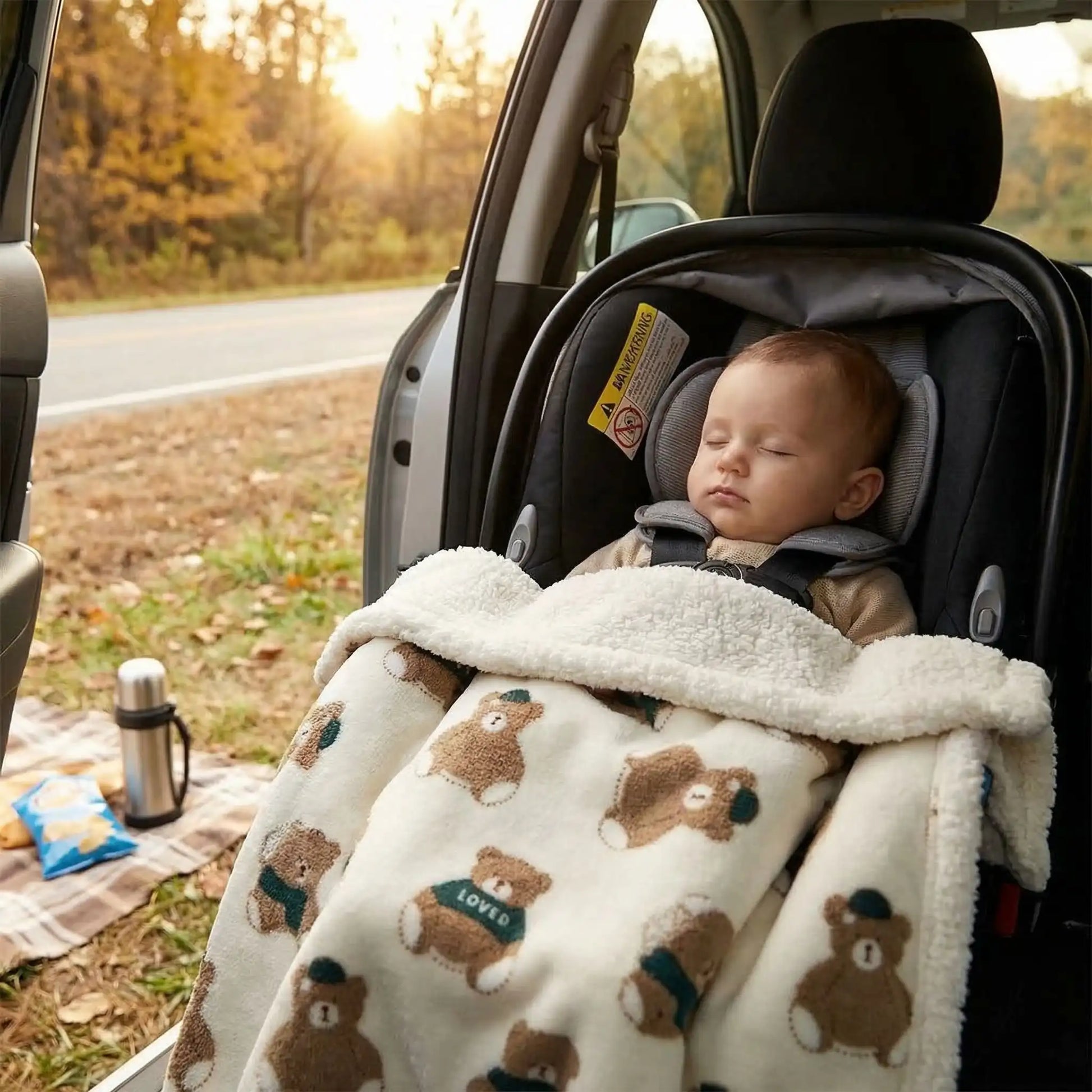 bébé dans siège auto avec couverture polaire bébé