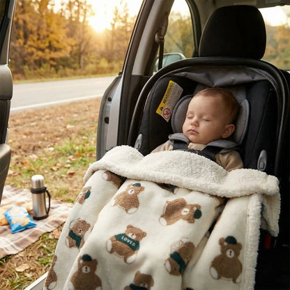 bébé dans siège auto avec couverture polaire bébé