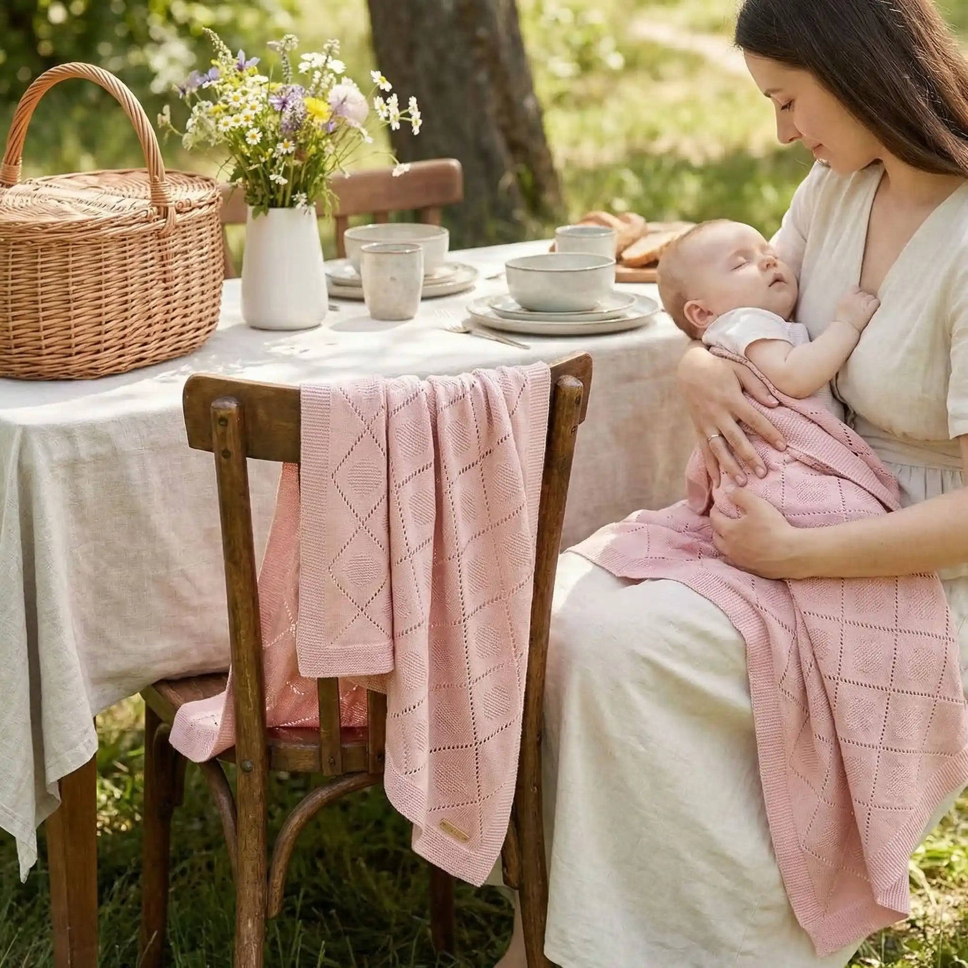 calin avec maman dans couverture bebe crochet