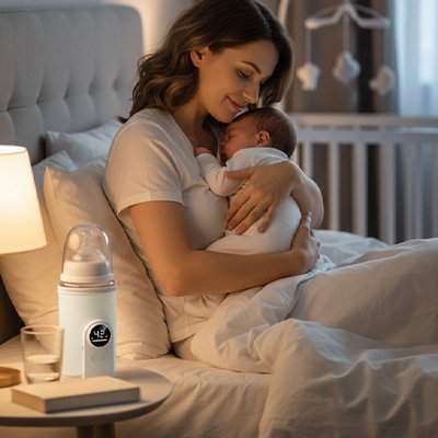 câlin de maman et bébé avec Chauffe biberon 