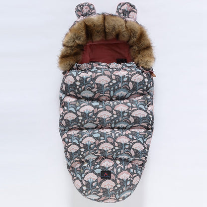 chanceliere pour poussette confort hivernal capuche fourrure fleurs