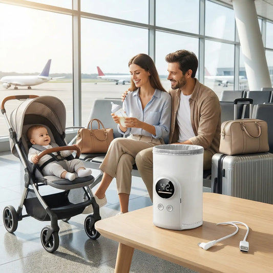 chauffe biberon nomade portable famille à l'aéroport