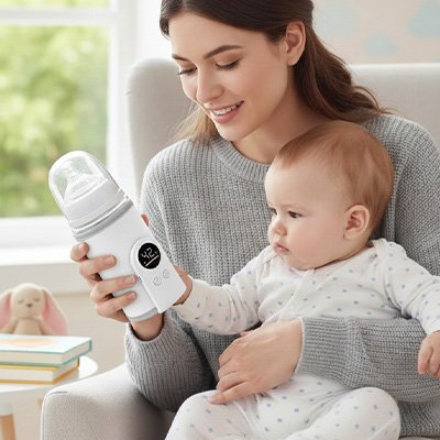 maman et bebe regardent Chauffe biberon pratique facile