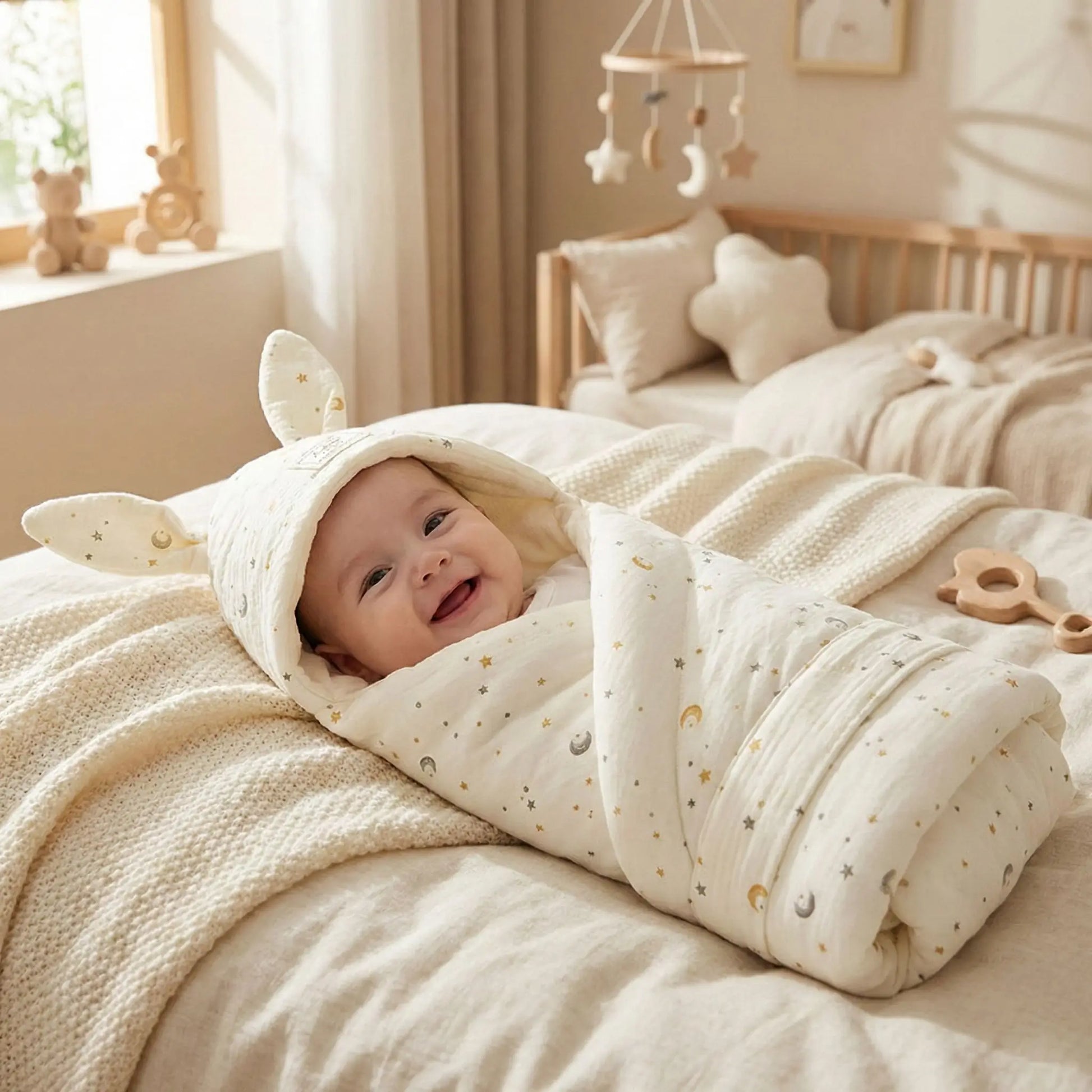 bebe souriant dans nid d'ange bébé respirant cocon douceur