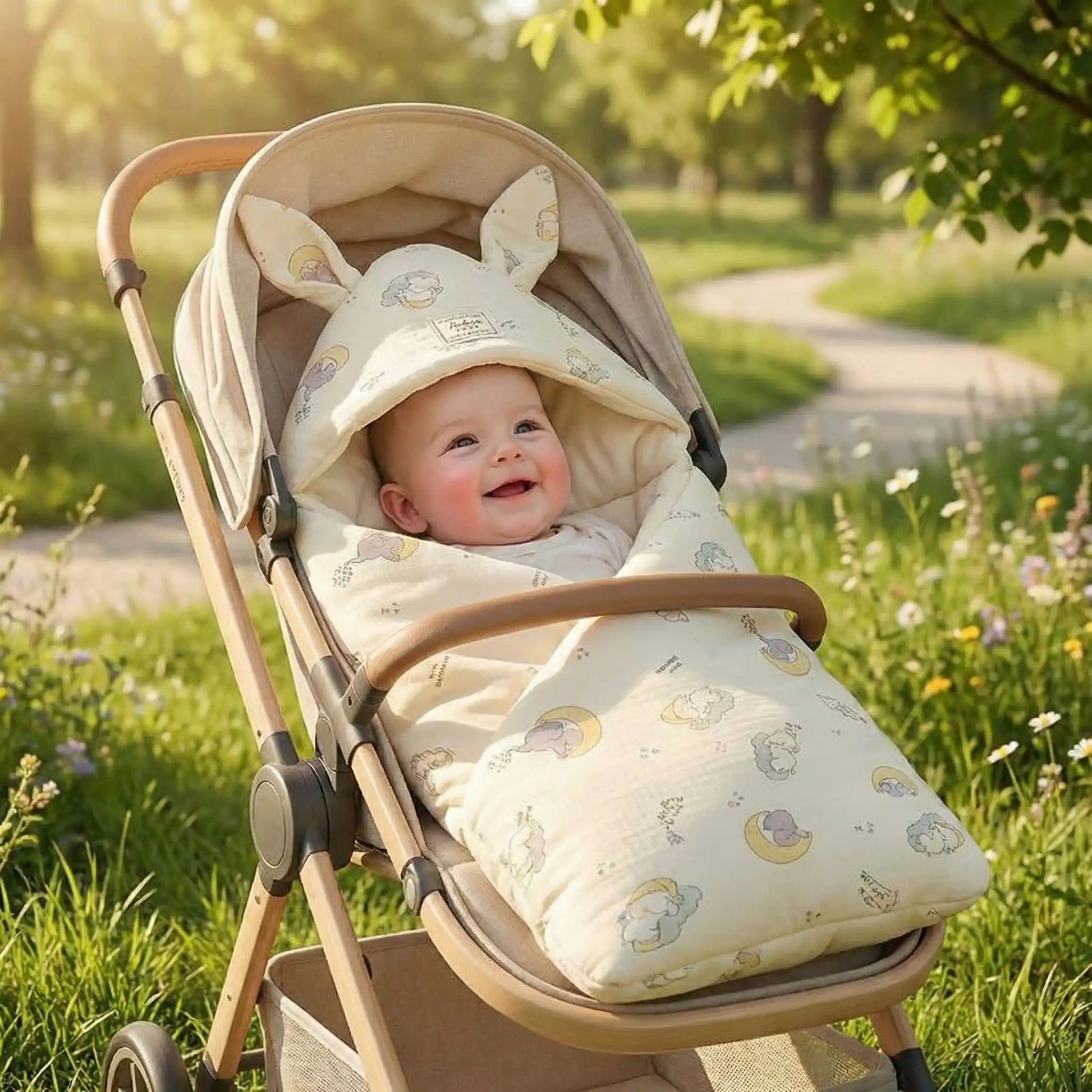 bebe souriant dans nid d'ange bébé respirant cocon douceur coupe vent