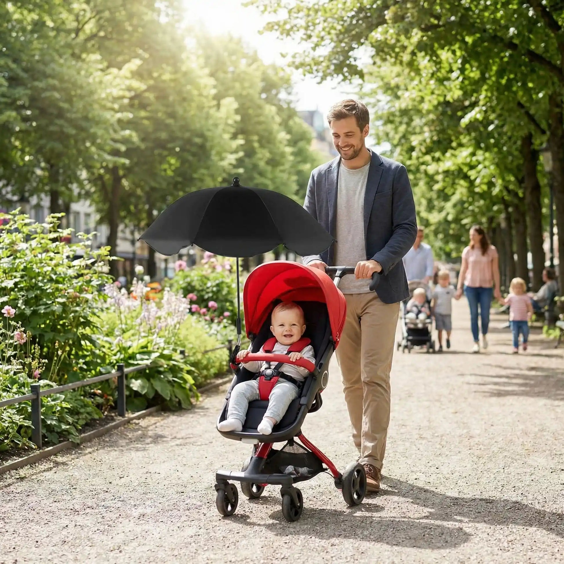ombrelles poussettes balade avec papa