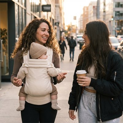 Porte bébé physiologique ergonomique respirant sortie entre copines