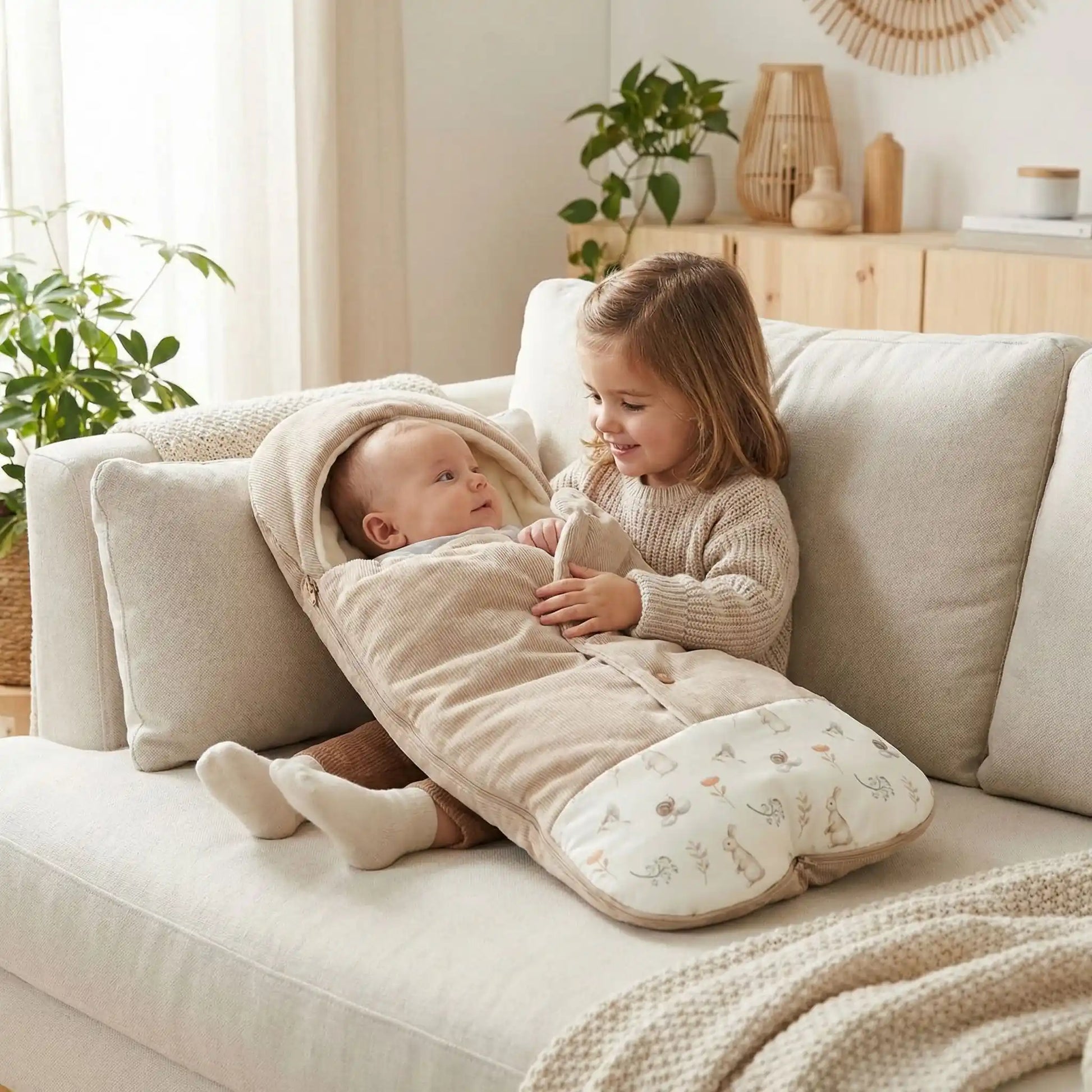 regards tendre avec grande soeur nid d'ange bébé velours polaire