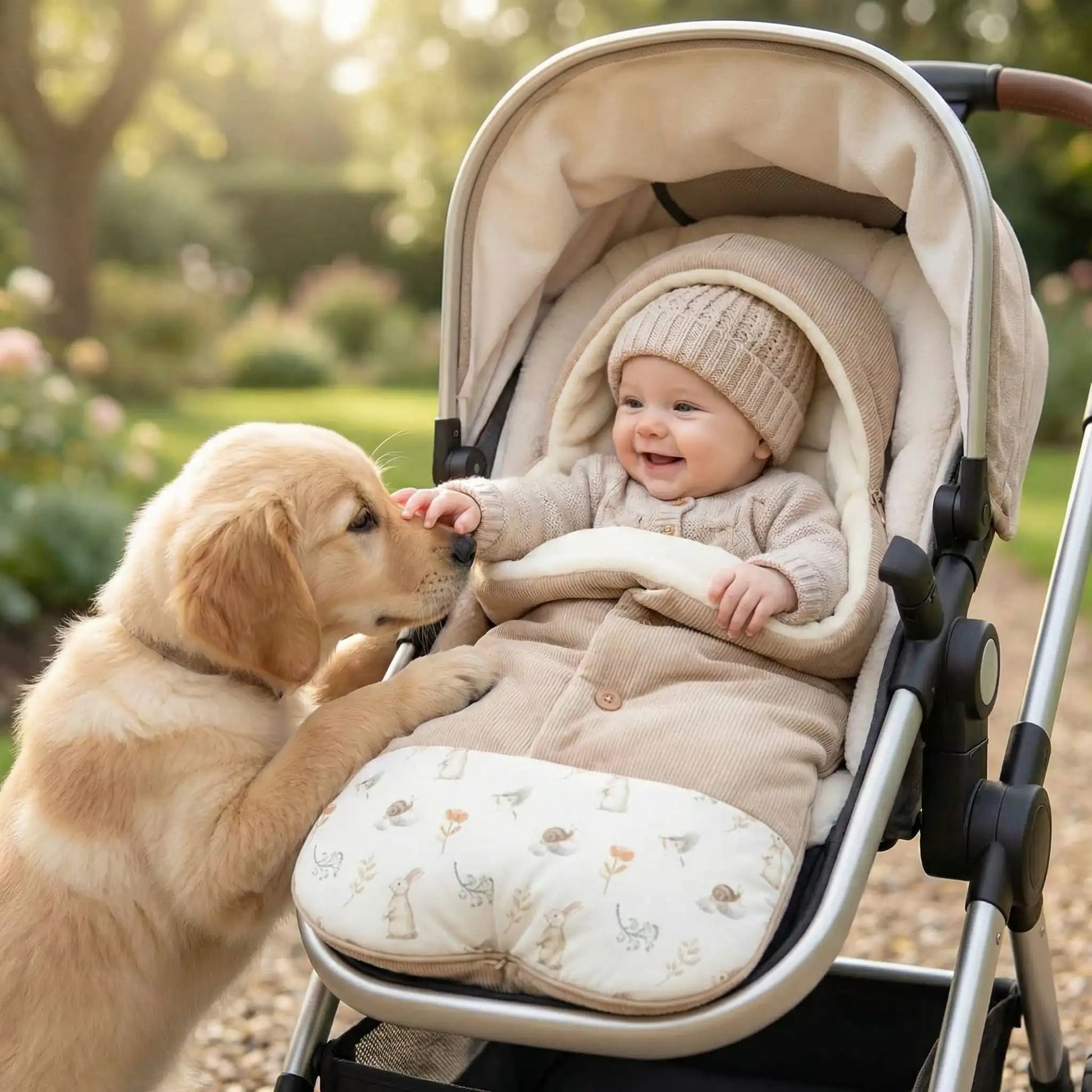 rires avec chien nid d'ange bébé confort velours cotelé polaire
