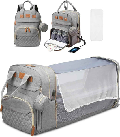 sac à dos à langer 3en1 convertible lit gris