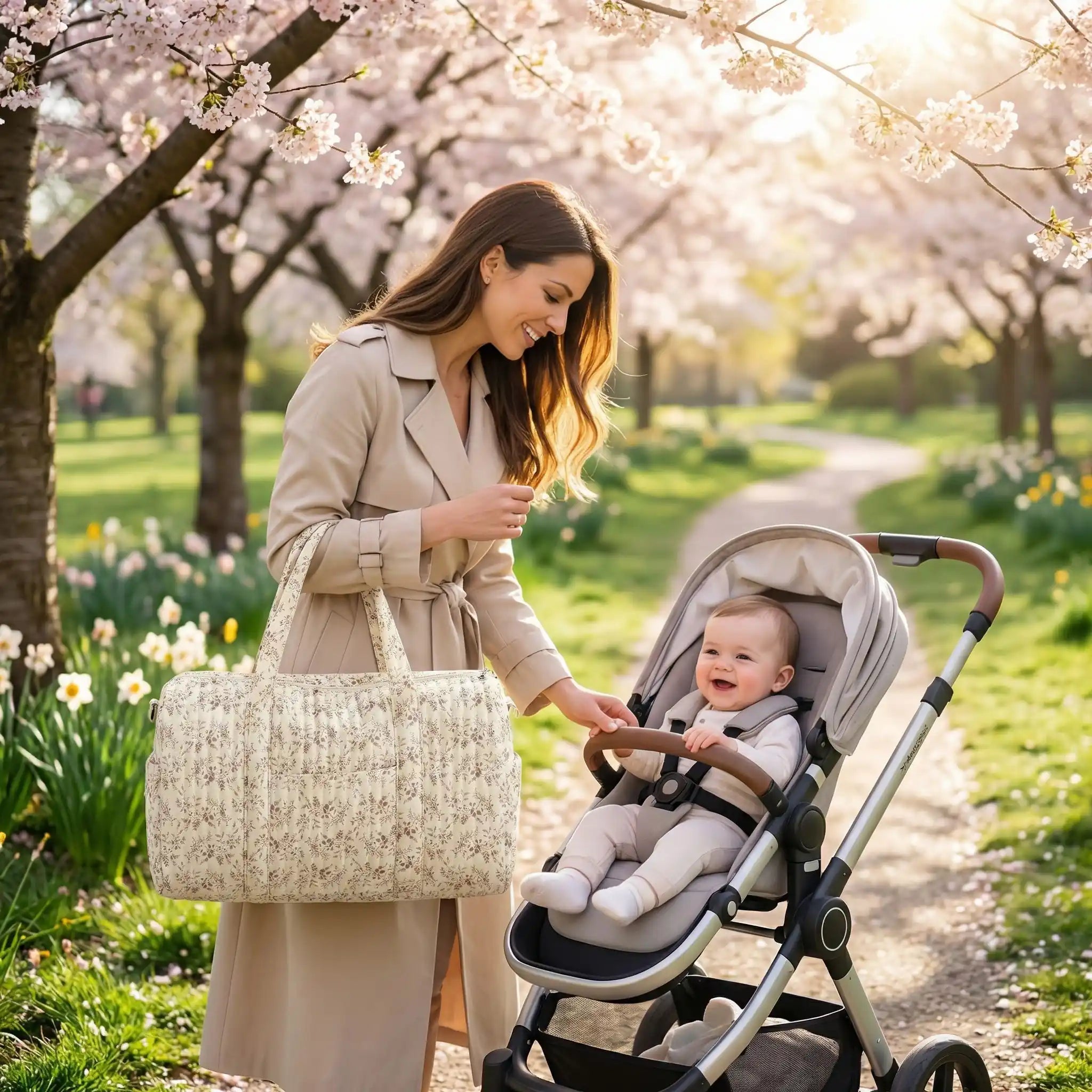 sac à langer bébé spacieux doux anses renforcées balade printannière