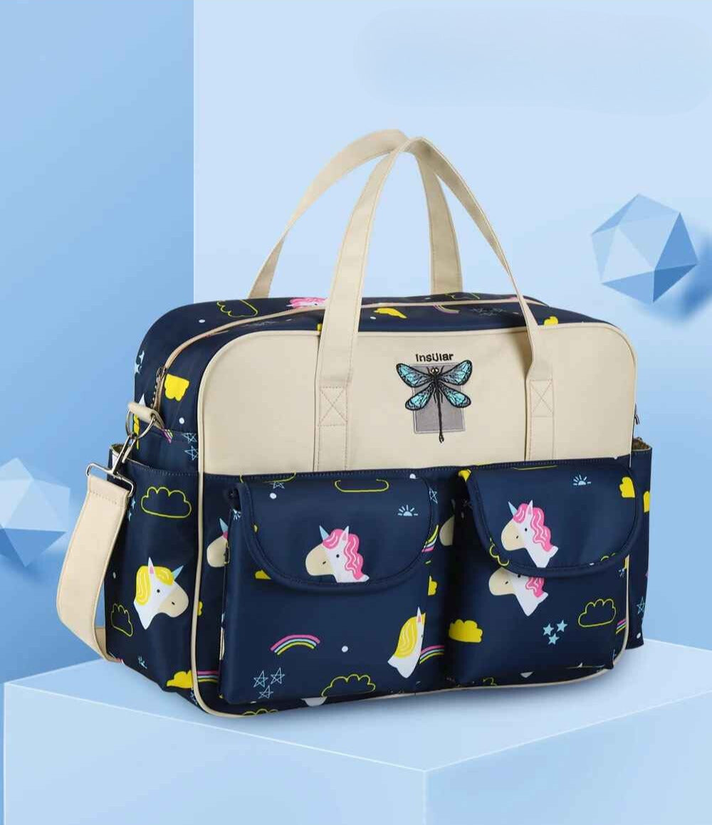 sac a langer large capacité multipoches waterproof bleu licornes