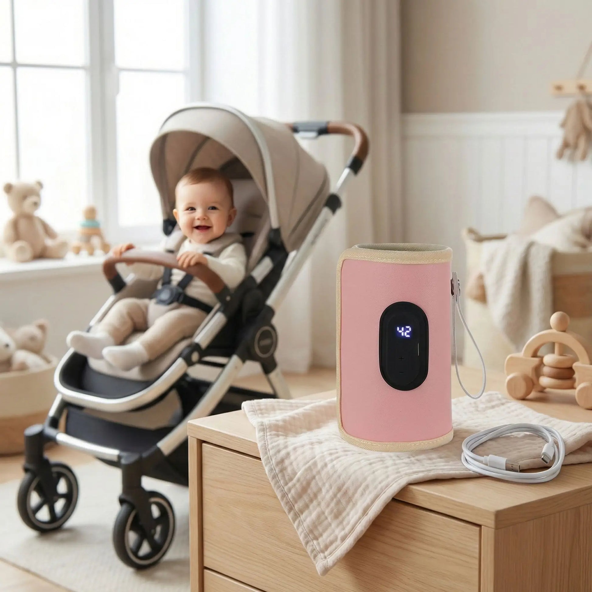 sortie en poussette avec chauffe biberon nomade portable